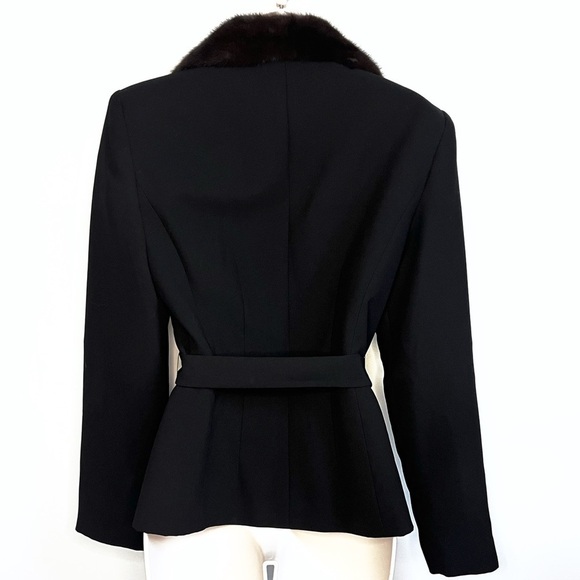 SHANI Mink Collar Jacket Blazer Style Belted Size 10 Black Brown Lined FLAWLESS - Picture 2 of 13